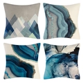 Vierer-Set Leinen-Kissenbezüge mit blauen Achat- und geometrischen Bergmotiven - Moderner geometrischer Bergstil-14
