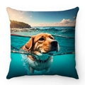 Funda de cojín de felpa con un Golden Retriever nadando en agua azul de mar - Golden Retriever Océano (Estilo-1)