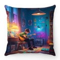 Funda de cojín cuadrada de felpa suave con diseño anime de un chico tocando la guitarra - Chico con Guitarra (Estilo-3)