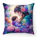 Funda de cojín de felpa suave con ilustración de madre e hijo y vibrantes flores decorativas - Ilustración de Madre y Bebé (Estilo-4)