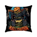 Funda de cojín decorativo Halloween con espantapájaros calabaza, castillo y murciélagos negros - Estilo de Lápida de Espantapájaros y Luna Llena (Estilo 2)
