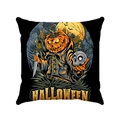 Vista detallada del estampado Halloween de calabaza y calavera en funda de cojín de felpa - Daga de Esqueleto de Monstruo de Calabaza (Estilo 5)