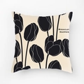 Dettaglio copricuscino in pelle di pesco con tulipano nero e scritta Miracles Happen - Stile Miracolo del Tulipano / Fodera per cuscino 45x45cm
