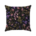 Housse de coussin florale en peluche noire avec iris violets et feuilles dorées chic - Taie d'Oreiller Carrée
