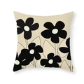 Federa per cuscino quadrata moderna con motivi floreali astratti neri su fondo beige - Stile Floreale Ondulato Minimalista / Fodera per cuscino 45x45cm