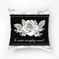 Federa per cuscino quadrata bianca e nera con stampa di rosa e testo motivazionale - Stile di Testo Rosa Bianca / Fodera per cuscino 45x45cm