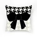 Federa per cuscino moderna a pied-de-poule con grande fiocco nero per l'arredo del divano - Stile Fiocco Pied-de-Poule Minimalista / Fodera per cuscino 45x45cm