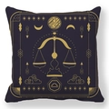 Libra zodiac throw pillow in deep purple with golden celestial Venus star patterns - 45x45 / Libra