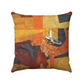 Détail de la housse de coussin en velours avec motif abstrait de phare aux tons chauds - 45*45mm / Modèle 5