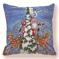 Dettaglio della federa natalizia con motivo Babbo Natale e renne su tessuto morbido - 45*45mm / Modello 6