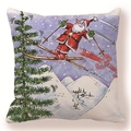 Dettaglio della federa natalizia che mostra Babbo Natale sugli sci e motivo di pino - 45*45mm / Stile 10