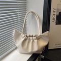 Bolso tote nube plisado blanco crema en piel sintética suave con correas largas - Blanco