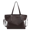 Borsa tote marrone scuro con rivetti a stella argento e tracolla regolabile - Marrone