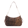 Borsa a mezzaluna chic con stampa leopardata, manico in pelle e catena dorata - Marrone