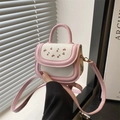 Borsa a tracolla patchwork rosa e bianca con stampa ciliegie, manico e tracolla lunga - Rosa