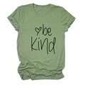 Close-up of sage green Be Kind t-shirt showing rolled sleeve and soft fabric texture - S / Tops / Olive Green (Black Font)