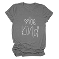 Detailed flat lay of a grey cotton T-shirt featuring a white 'be kind' print and heart icon - S / Tops / Dark Gray (White Font)