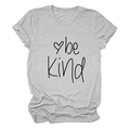 Close-up of be Kind print on light grey cotton t-shirt with rolled sleeves - S / Tops / Light Grey (Black Font)