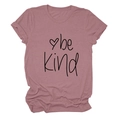 Detail of the 'be kind' print and heart design on a dusty pink crew neck cotton t-shirt - S / Tops / Rose Gold (Black Font)