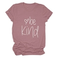 Detailed close-up of 'be Kind' white script print on dusty rose cotton t-shirt fabric - S / Tops / Rose Gold (White Font)