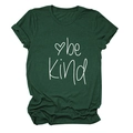 Close-up of the Be Kind letter print and soft cotton fabric on dark green T-shirt - S / Tops / Retro Green (White Font)