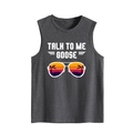 Detail of grey tank top featuring Talk To Me Goose text and sunset sunglasses print - S / Dark Gray