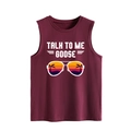 Detail of burgundy Talk To Me Goose tank top with sunset aviator sunglasses graphic - S / Burgundy