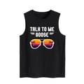 Detail of the high-quality Talk To Me Goose print and pilot sunglasses on black tank top - S / Black