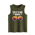 Detail of olive green sleeveless tank top with Talk to Me Goose text and aviator glasses - S / Army Green