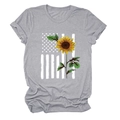 Close-up of gray sunflower t-shirt with American flag print on soft knit fabric - Light Gray