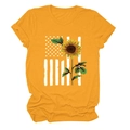 Detail of sunflower print on mustard yellow cotton t-shirt with American flag graphics - Mustard Yellow