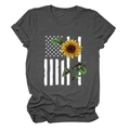 Detailed view of sunflower and American flag print on a charcoal grey t-shirt fabric - S / Tops / Dark Gray