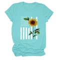 Detail of sunflower and American flag print on a mint green short sleeve t-shirt - Deep Water Blue