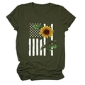 Detailed view of dark olive t-shirt with sunflower and American flag graphic print - Army Green