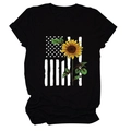 Women's black cotton t-shirt featuring sunflower and American flag print patterns - S / Tops / Black