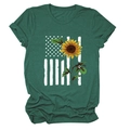 Detail of sunflower print and flag pattern on dark green cotton short sleeve t-shirt - Vintage Green