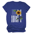 Detail of sunflower and star-spangled flag print on navy blue cotton-blend T-shirt - Vintage Blue