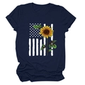 Detail view of navy blue cotton t-shirt with sunflower and American flag graphic print - Navy Blue