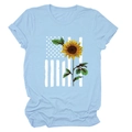 Detail of sunflower and American flag print on light blue cotton crewneck T-shirt - Light Blue