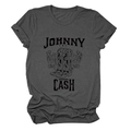 Close-up of Johnny Cash floral boots graphic print on dark grey cotton crewneck t-shirt - S / Dark Grey (Black Text)