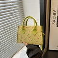 Mini yellow crossbody tote bag with cherry print and dual handles for women - Green
