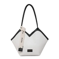 Borsa tote bianca motivo coccodrillo con apertura a V e tracolle nere sottili - Bianco