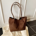 Deep brown matte suede tote bag with slim shoulder straps and large capacity for women - Brown