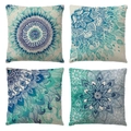 4er-Set Kissenbezüge mit blauem Mandala-Muster und böhmischem Leinen-Design - Blauer Mandala-Stil-18