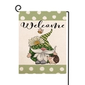 Bandiera da giardino con gnomo Welcome, riccio e ape su un supporto in metallo nero - Gnomo Riccio Benvenuto (Stile-8) / 30x45cm