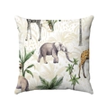 Funda de cojín cuadrada con diseño de elefante y jirafa en tela suave beige - Estilo Selva Animal Tropical-1 / 45x45cm