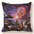Christmas pillow cover with winter cabin scene and golden retriever on snowy night - Forest Cabin Bonfire Style (款式-5)