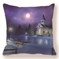 Winter church snow scene throw pillow case with purple starry night and moon - Purple Moon Church Style (款式-7)