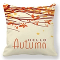 Funda de cojín cuadrada de piel de melocotón con estampado Hello Autumn y hojas de otoño - Tema de Hoja Hello Autumn(款式-1)