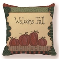 Close-up of peach skin fabric cushion cover with pumpkins and Welcome Fall print - Welcome Fall Pumpkin (Style-5)